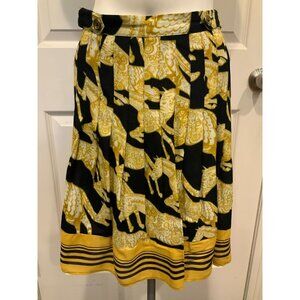 Maeve Yellow, Navy Blue & White Horse Patterned A-Line Skirt, Size 0 (US)